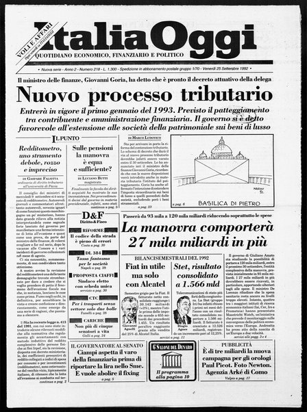 Italia oggi : quotidiano di economia finanza e politica